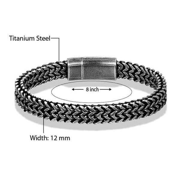 डबल फ्रेंको लिंक - 12 मिमी शुद्ध टाइटेनियम स्टील ब्रेसलेट, बाइकर पंक स्टाइल ब्रेसलेट पुरुषों और लड़कों के लिए (8 इंच)