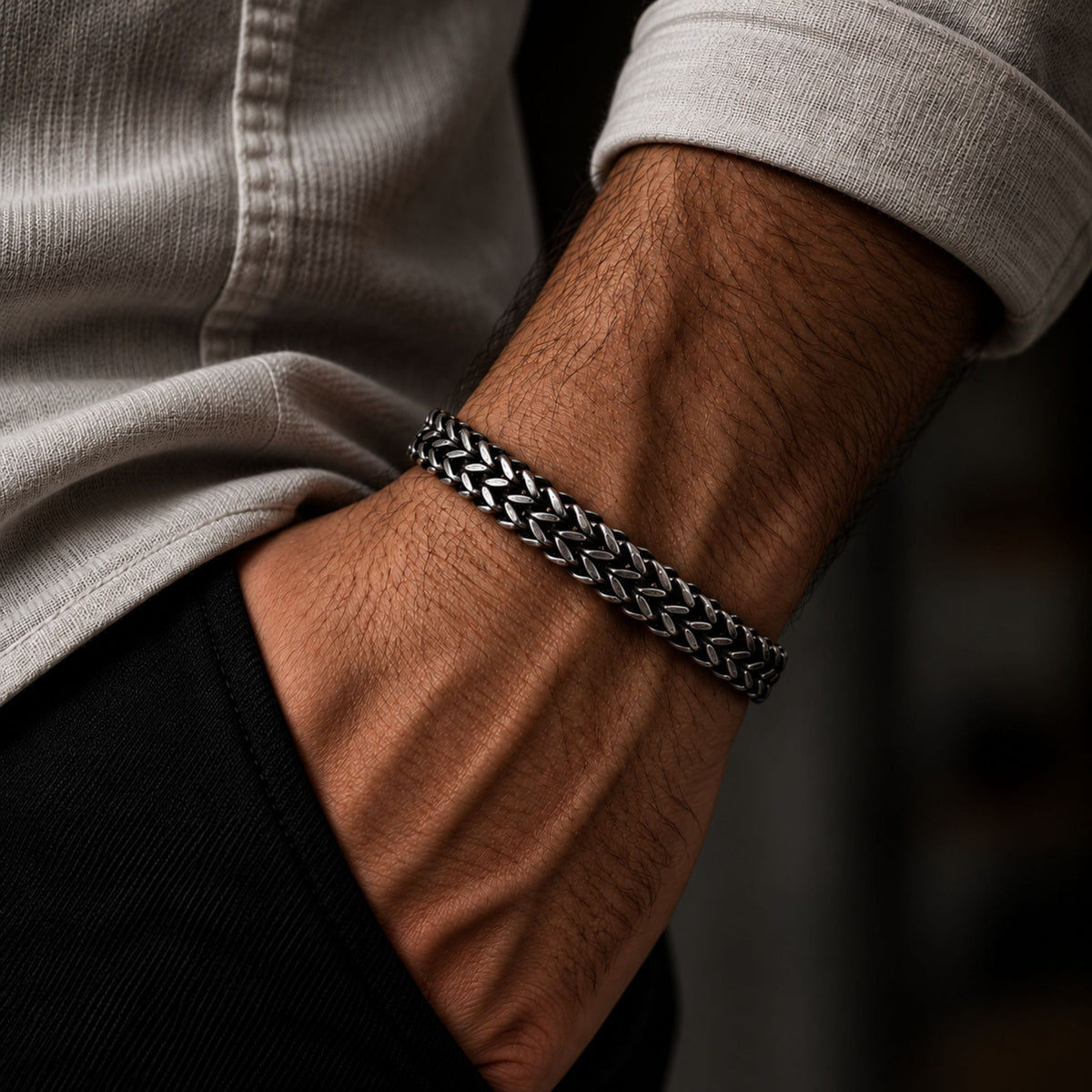 THE MEN THING Steel Bracelets DOUBLE FRANCO LINK -  12mm Pure Titanium Steel Bracelet, Biker Punk Style Bracelet for Men & Boy (8 inch)