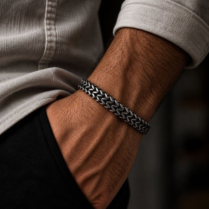 THE MEN THING Steel Bracelets DOUBLE FRANCO LINK -  12mm Pure Titanium Steel Bracelet, Biker Punk Style Bracelet for Men & Boy (8 inch)