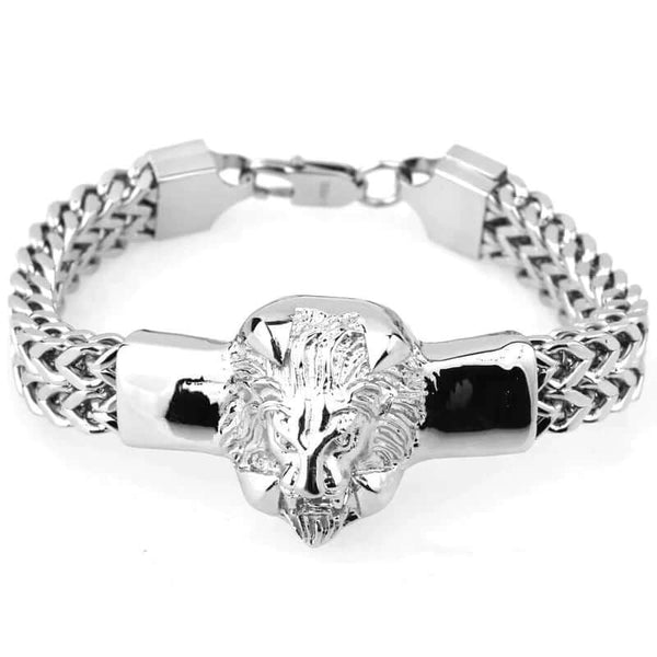 DOUBLE FRANCO LION - Heavy 12mm Pure Stainless Steel Chain with Alloy Lion Head Bracelet for Men & Boys (10 inch)