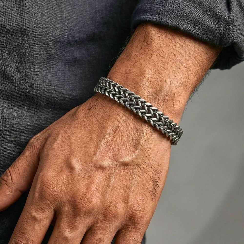 THE MEN THING Steel Bracelets DOUBLE IRON LINK - 12mm Pure Titanium Steel Bracelet for Men & Boy (9 inch)