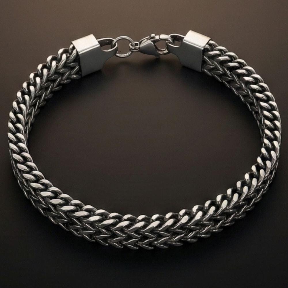 THE MEN THING Steel Bracelets DOUBLE IRON LINK - 12mm Pure Titanium Steel Bracelet for Men & Boy (9 inch)