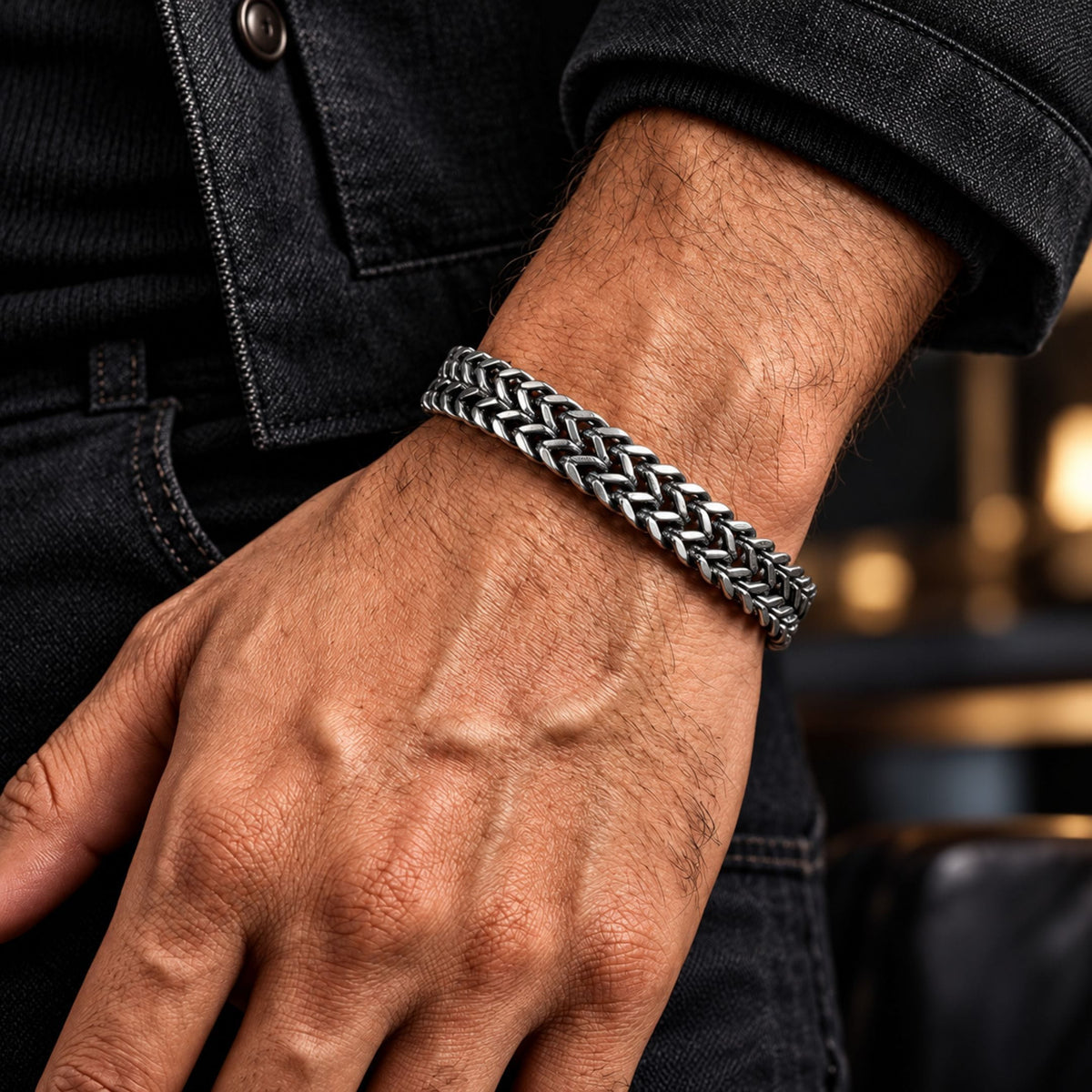 THE MEN THING Steel Bracelets DOUBLE IRON LINK - 12mm Pure Titanium Steel Bracelet for Men & Boy (9 inch)