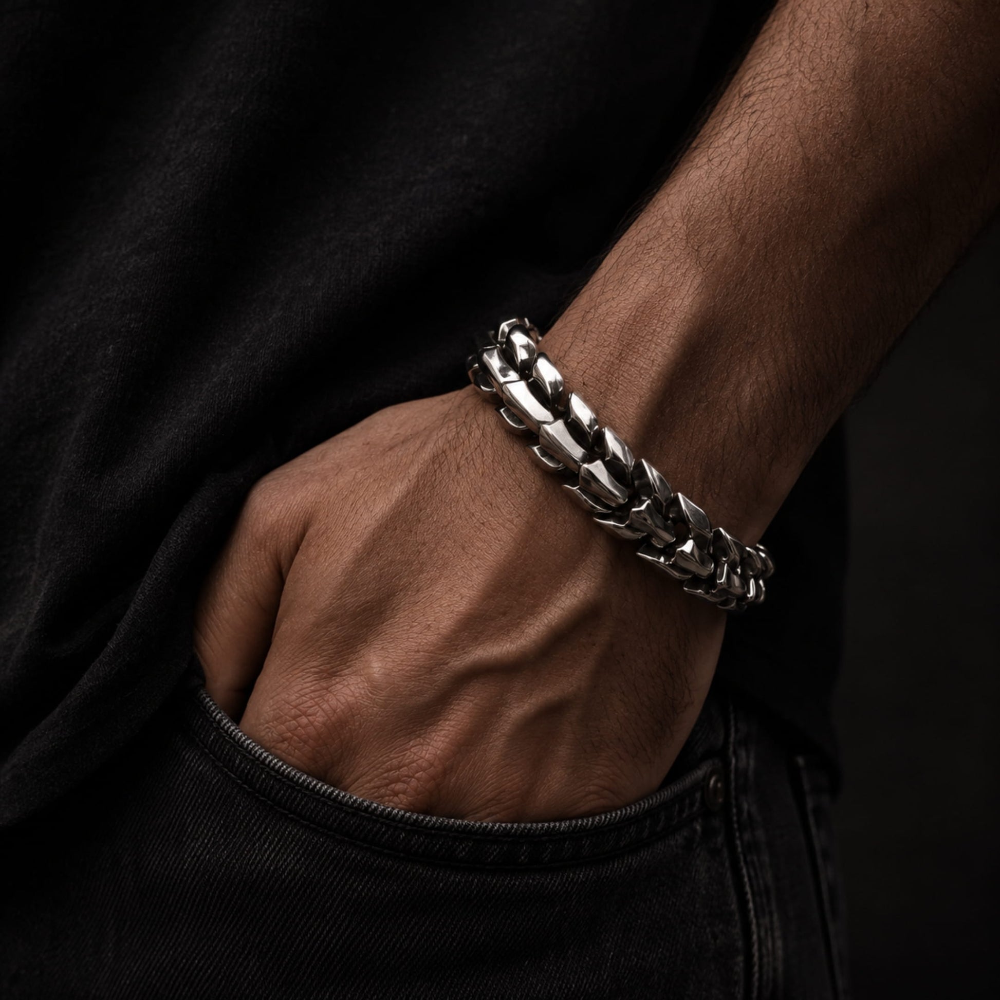 THE MEN THING Steel Bracelets DRACO - 15mm Pure Titanium Steel Bracelet, Bracelet with hook buckle for Men & Boy (8inch)