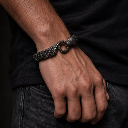 THE MEN THING Steel Bracelets DRACONIS - 14mm Pure Titanium Steel Bracelet, Bracelet with hook buckle for Men & Boy (8inch)