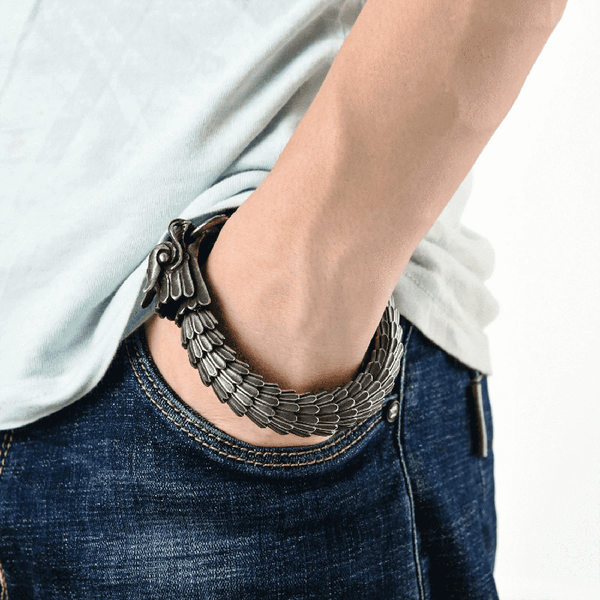 ड्रैगन स्केल - 13 मिमी शुद्ध टाइटेनियम स्टील ब्रेसलेट, पुरुषों और लड़कों के लिए काला प्लेटेड एंटीक मैट फ़िनिश ब्रेसलेट (8 इंच)