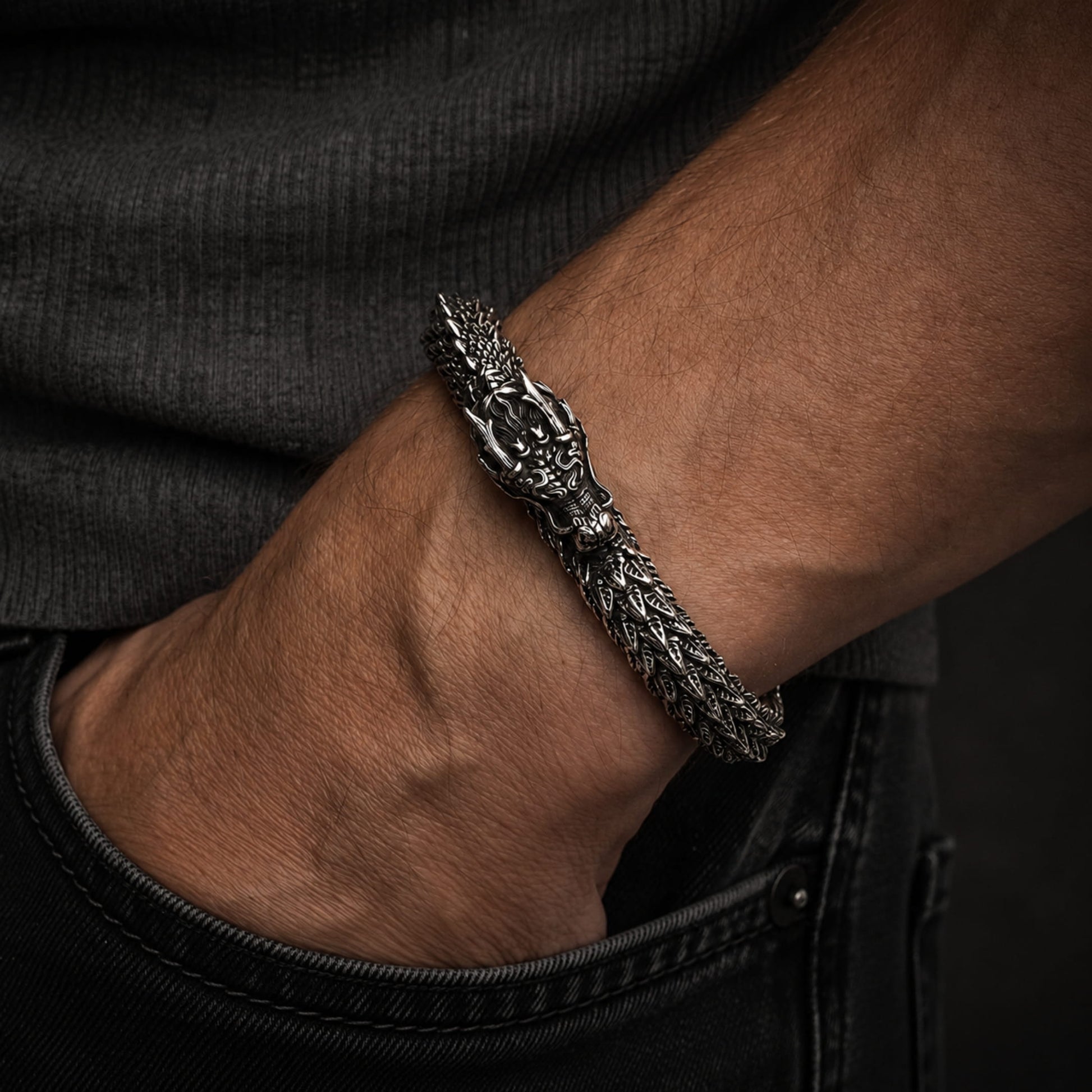 THE MEN THING Steel Bracelets DRAGONHOOP - 13mm Pure Titanium Steel Bracelet, Bracelet with hook buckle for Men & Boy (8inch)