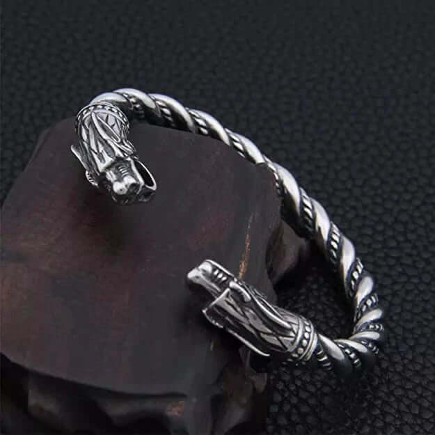 DRAGRONIX Titanium Bracelet for Men Norse God Odin Wolf Heads for Men Boys