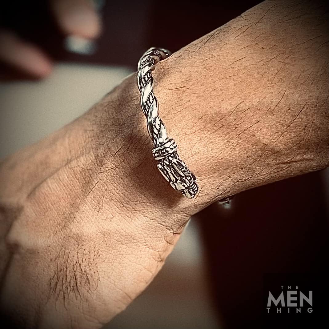 THE MEN THING Steel Bracelets DRAGRONIX - Titanium Bracelet for Men - Norse God Odin Wolf Heads for Men & Boys