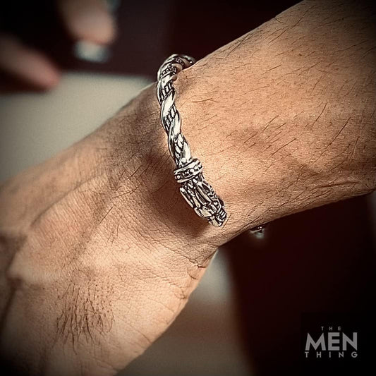 THE MEN THING Steel Bracelets DRAGRONIX - Titanium Bracelet for Men - Norse God Odin Wolf Heads for Men & Boys