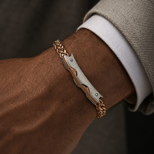 THE MEN THING Steel Bracelets DUAL EDGE - 6mm Pure Titanium Steel Bracelet with Snap-lock Clasp for Men & Boy (8.5 inch)
