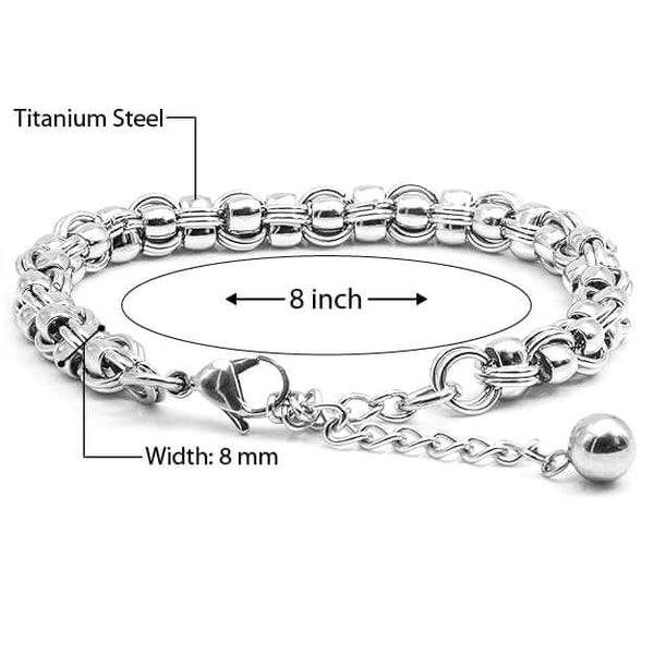 DUOLOOP -  8mm Stainless Steel Bracelet, European Style - 8 inch with Adjustable Lobster Claw Buckle for Men & Boys