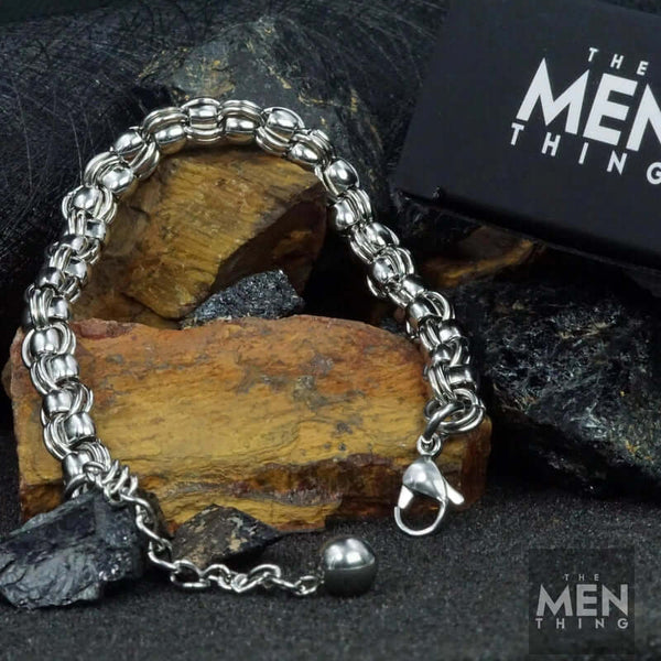 DUOLOOP -  8mm Stainless Steel Bracelet, European Style - 8 inch with Adjustable Lobster Claw Buckle for Men & Boys