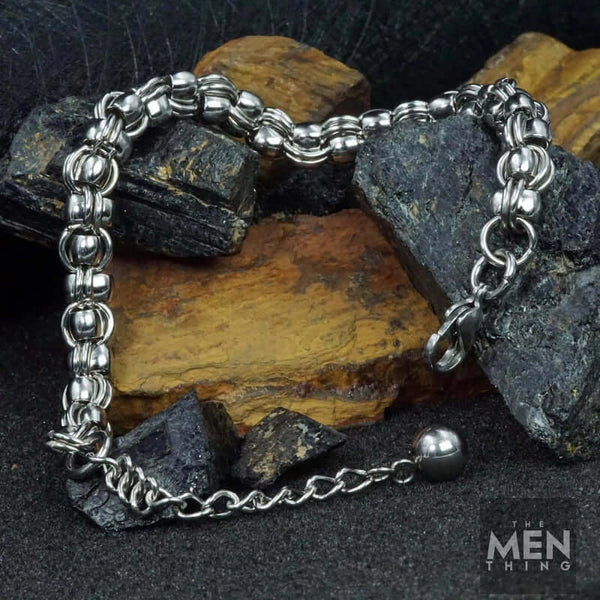 DUOLOOP -  8mm Stainless Steel Bracelet, European Style - 8 inch with Adjustable Lobster Claw Buckle for Men & Boys