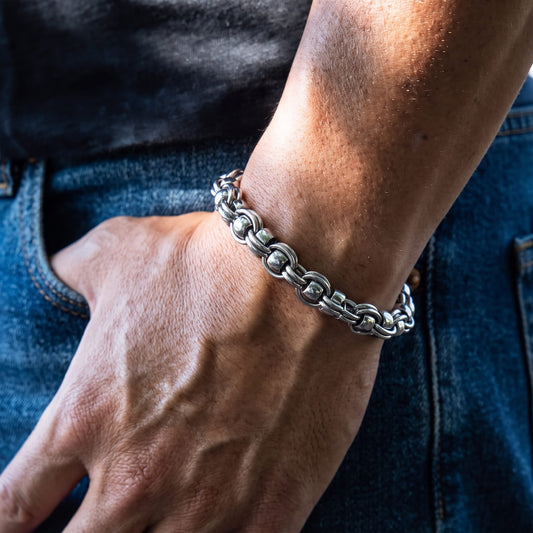 THE MEN THING Steel Bracelets DUOLOOP -  8mm Stainless Steel Bracelet, European Style - 8 inch with Adjustable Lobster Claw Buckle for Men & Boys