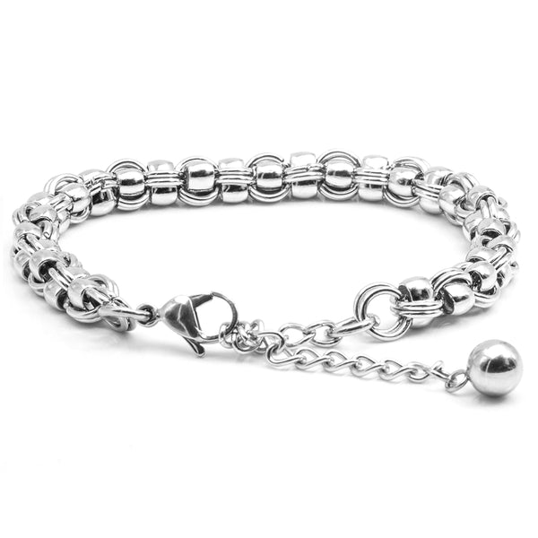 DUOLOOP -  8mm Stainless Steel Bracelet, European Style - 8 inch with Adjustable Lobster Claw Buckle for Men & Boys