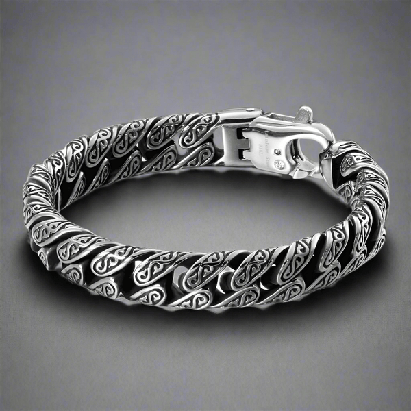 मिस्री अंख - 12 मिमी शुद्ध टाइटेनियम स्टील ब्रेसलेट, पुरुषों और लड़कों के लिए लॉबस्टर क्लॉ बकल के साथ कर्ब चेन ब्रेसलेट (8 इंच)