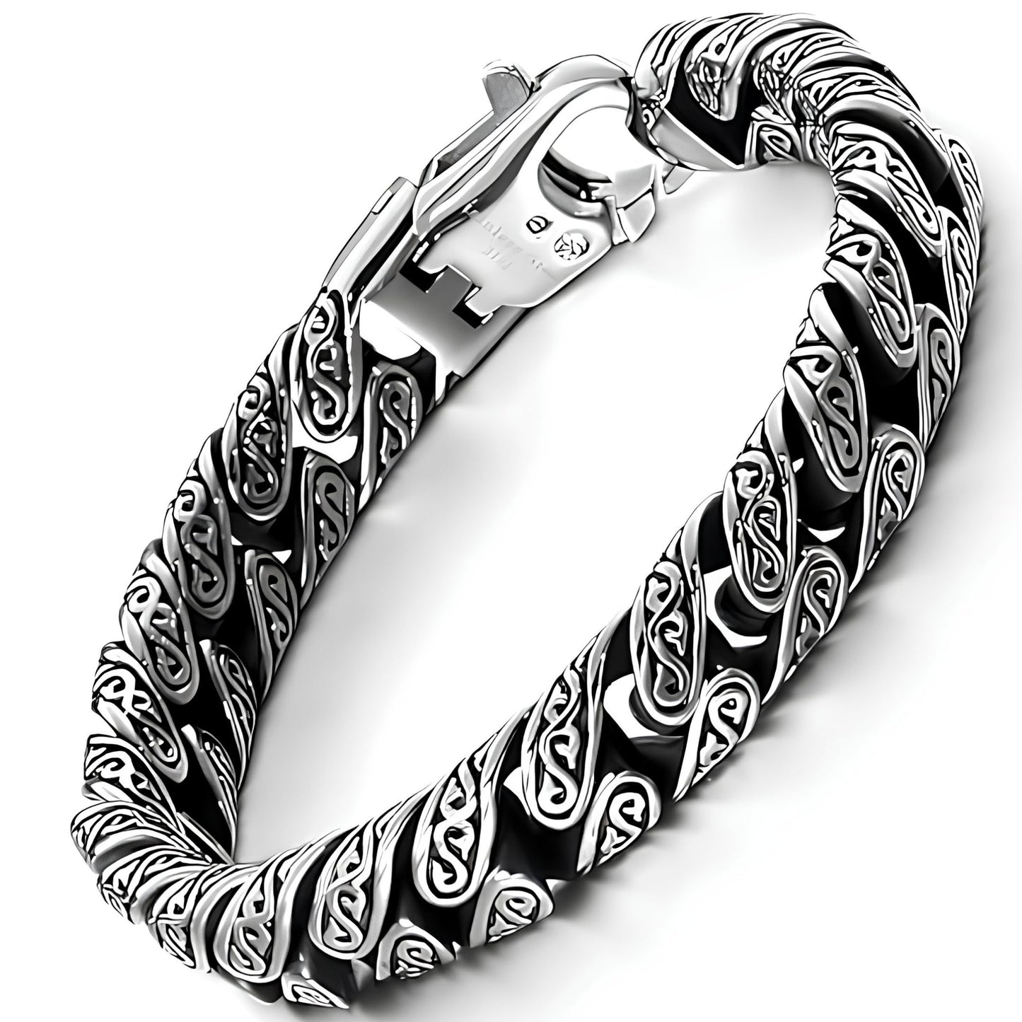 THE MEN THING Steel Bracelets EGYPTIAN ANKH - 12mm Pure Titanium Steel Bracelet, Curb Chain Bracelet with Lobster Claw Buckle for Men & Boy (8inch)