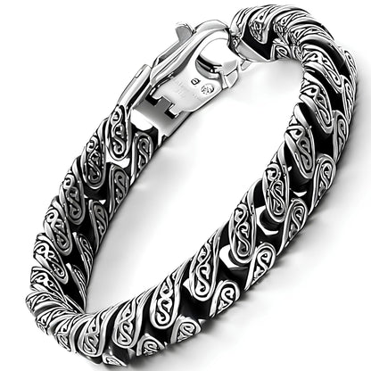 THE MEN THING Steel Bracelets EGYPTIAN ANKH - 12mm Pure Titanium Steel Bracelet, Curb Chain Bracelet with Lobster Claw Buckle for Men & Boy (8inch)