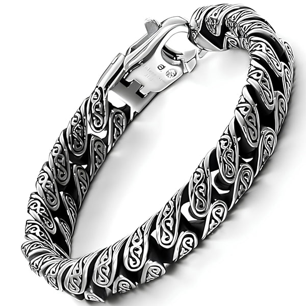 EGYPTIAN ANKH - 12mm Pure Titanium Steel Bracelet, Curb Chain Bracelet with Lobster Claw Buckle for Men & Boy (8inch)