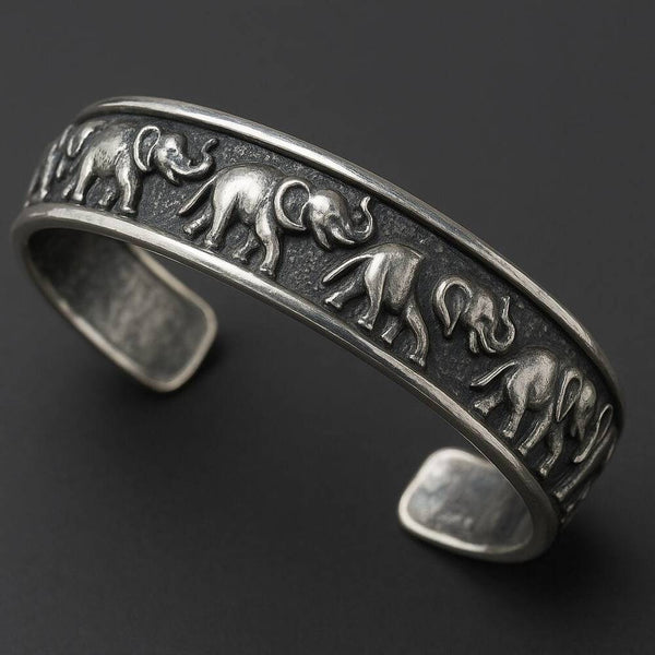 ELEPHANT GRACE - Pure Stainless Steel Open Bangle Bracelet (Adjustable) for Men & Boys