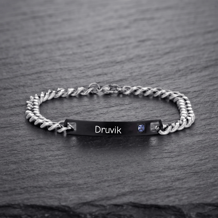 THE MEN THING Steel Bracelets ENGRAVED - COBALT LINK - 7mm Pure Stainless Steel  Bracelet with Lobster Claw Buckle for Men & Boys (9 inch )