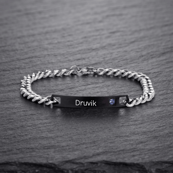 ENGRAVED - COBALT LINK - 7mm Pure Stainless Steel  Bracelet with Lobster Claw Buckle for Men & Boys (9 inch )