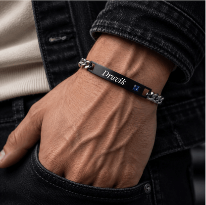 THE MEN THING Steel Bracelets ENGRAVED - COBALT LINK - 7mm Pure Stainless Steel  Bracelet with Lobster Claw Buckle for Men & Boys (9 inch )