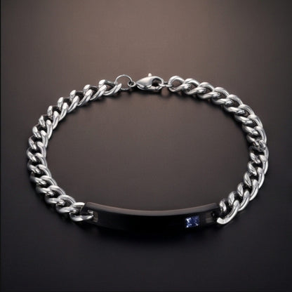 THE MEN THING Steel Bracelets ENGRAVED - COBALT LINK - 7mm Pure Stainless Steel  Bracelet with Lobster Claw Buckle for Men & Boys (9 inch )
