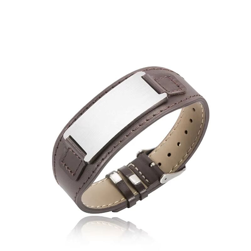 THE MEN THING Steel Bracelets ENGRAVED - DARKMATTER STRAP SILVER - Genuine Braided Leather Bracelet Set for Men & Boys (8 inch)
