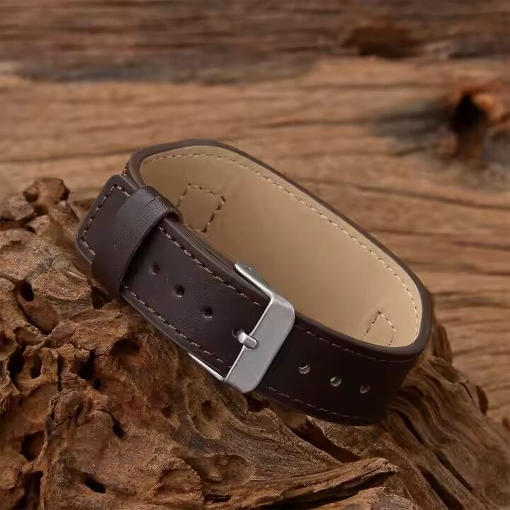 THE MEN THING Steel Bracelets ENGRAVED - DARKMATTER STRAP SILVER - Genuine Braided Leather Bracelet Set for Men & Boys (8 inch)
