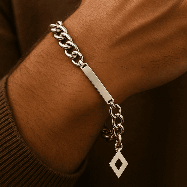 ENGRAVED - GEOMETRA - 8inch Pure Stainless Steel Bracelet, American trending Style for Men & Boy