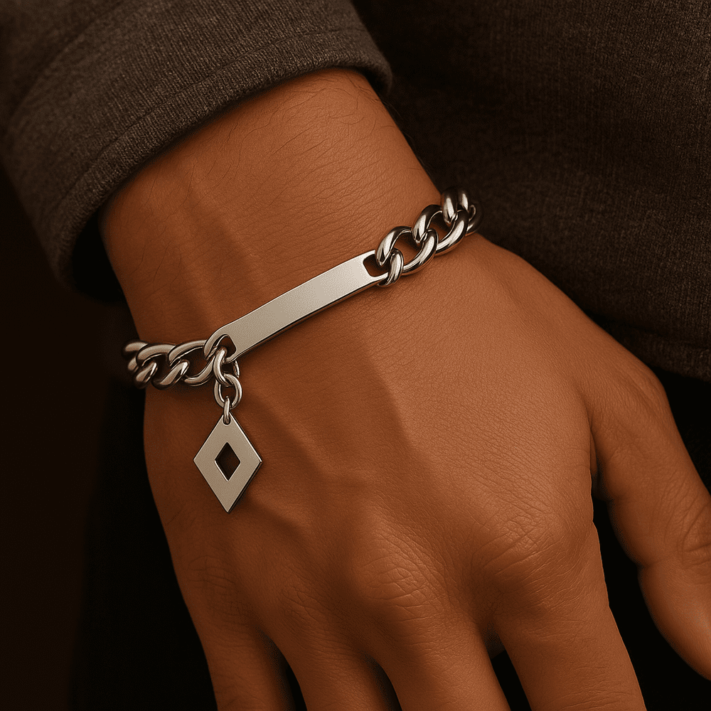 THE MEN THING Steel Bracelets ENGRAVED - GEOMETRA - 8inch Pure Stainless Steel Bracelet, American trending Style for Men & Boy