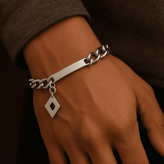 THE MEN THING Steel Bracelets ENGRAVED - GEOMETRA - 8inch Pure Stainless Steel Bracelet, American trending Style for Men & Boy