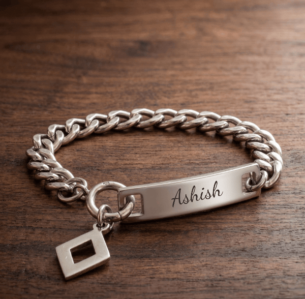 ENGRAVED - GEOMETRA - 8inch Pure Stainless Steel Bracelet, American trending Style for Men & Boy