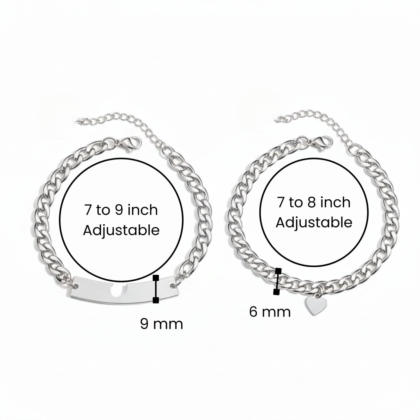 THE MEN THING Steel Bracelets ENGRAVED - LUXE HEART LINK - Pure Titanium Steel Adjustable Bracelet for Men & Boys