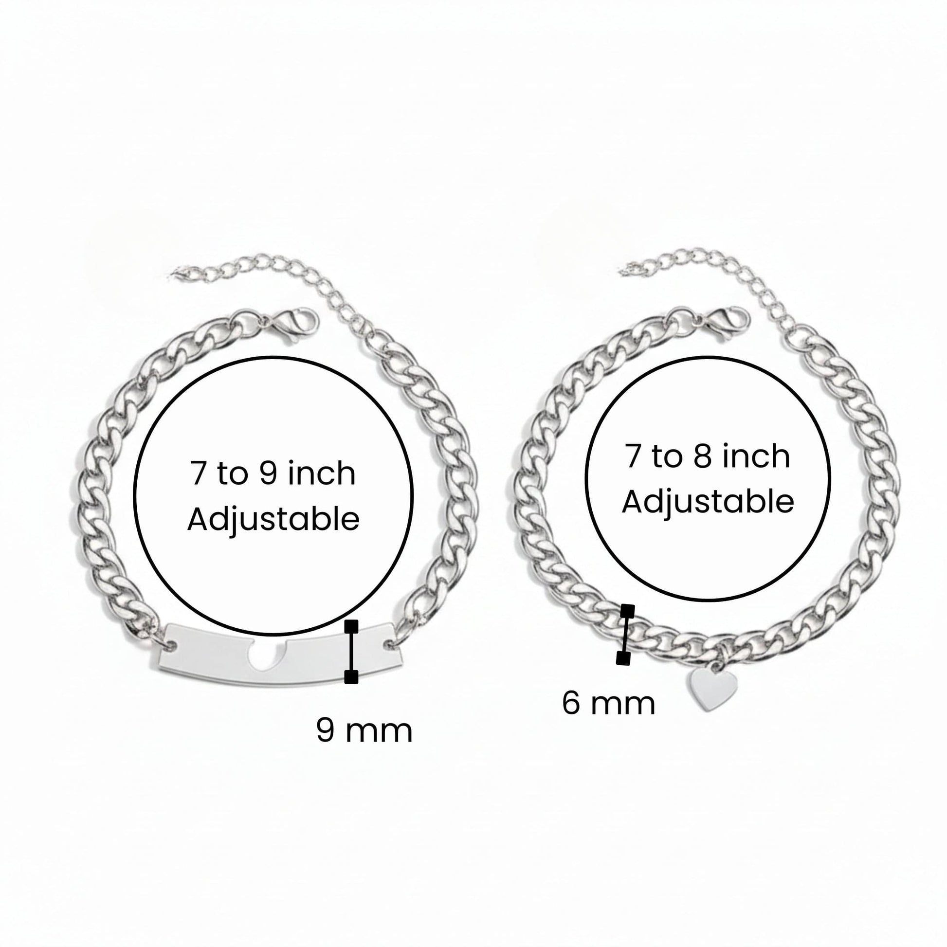 THE MEN THING Steel Bracelets ENGRAVED - LUXE HEART LINK - Pure Titanium Steel Adjustable Bracelet for Men & Boys