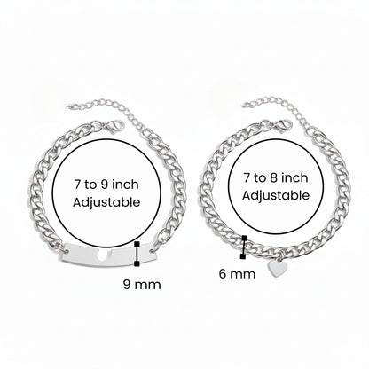THE MEN THING Steel Bracelets ENGRAVED - LUXE HEART LINK - Pure Titanium Steel Adjustable Bracelet for Men & Boys