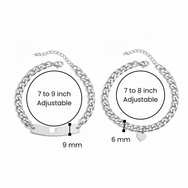ENGRAVED - LUXE HEART LINK - Pure Titanium Steel Adjustable Bracelet for Men & Boys