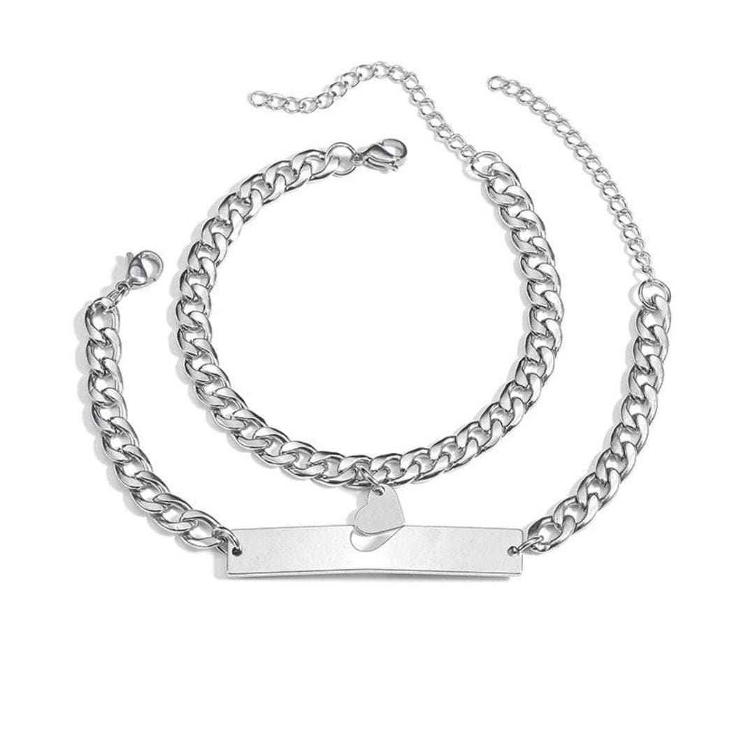THE MEN THING Steel Bracelets ENGRAVED - LUXE HEART LINK - Pure Titanium Steel Adjustable Bracelet for Men & Boys