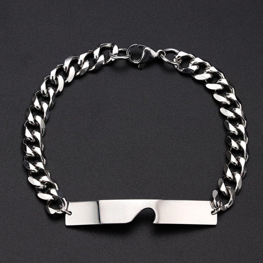 THE MEN THING Steel Bracelets ENGRAVED - LUXE HEART LINK - Pure Titanium Steel Adjustable Bracelet for Men & Boys