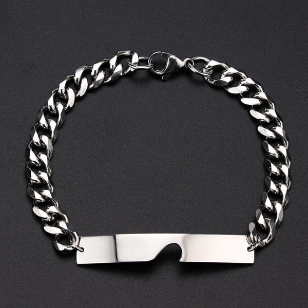 ENGRAVED - LUXE HEART LINK - Pure Titanium Steel Adjustable Bracelet for Men & Boys