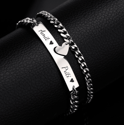 THE MEN THING Steel Bracelets ENGRAVED - LUXE HEART LINK - Pure Titanium Steel Adjustable Bracelet for Men & Boys