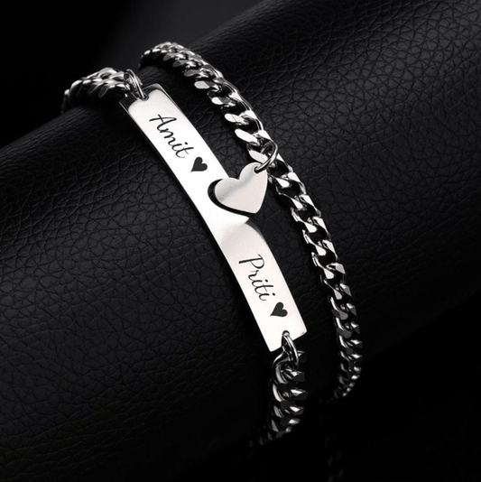 THE MEN THING Steel Bracelets ENGRAVED - LUXE HEART LINK - Pure Titanium Steel Adjustable Bracelet for Men & Boys