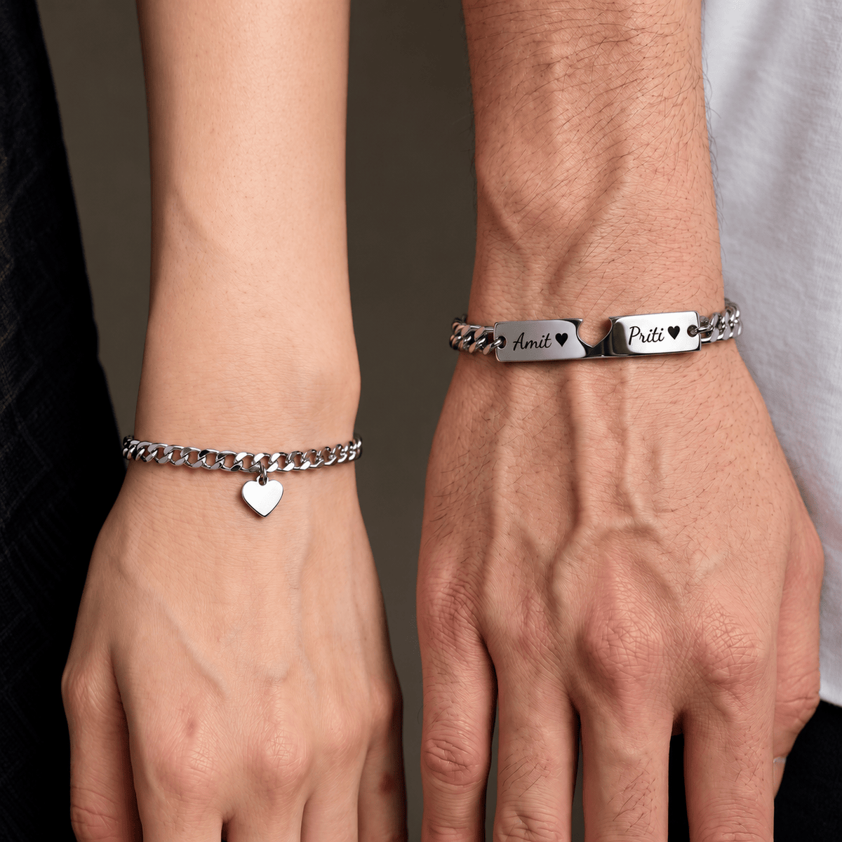 THE MEN THING Steel Bracelets ENGRAVED - LUXE HEART LINK - Pure Titanium Steel Adjustable Bracelet for Men & Boys