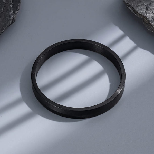 ENGRAVED - NIGHTLINE BLACK - Pure Stainless Steel Bangle Bracelet (Adjustable) for Men & Boys, Color: Black