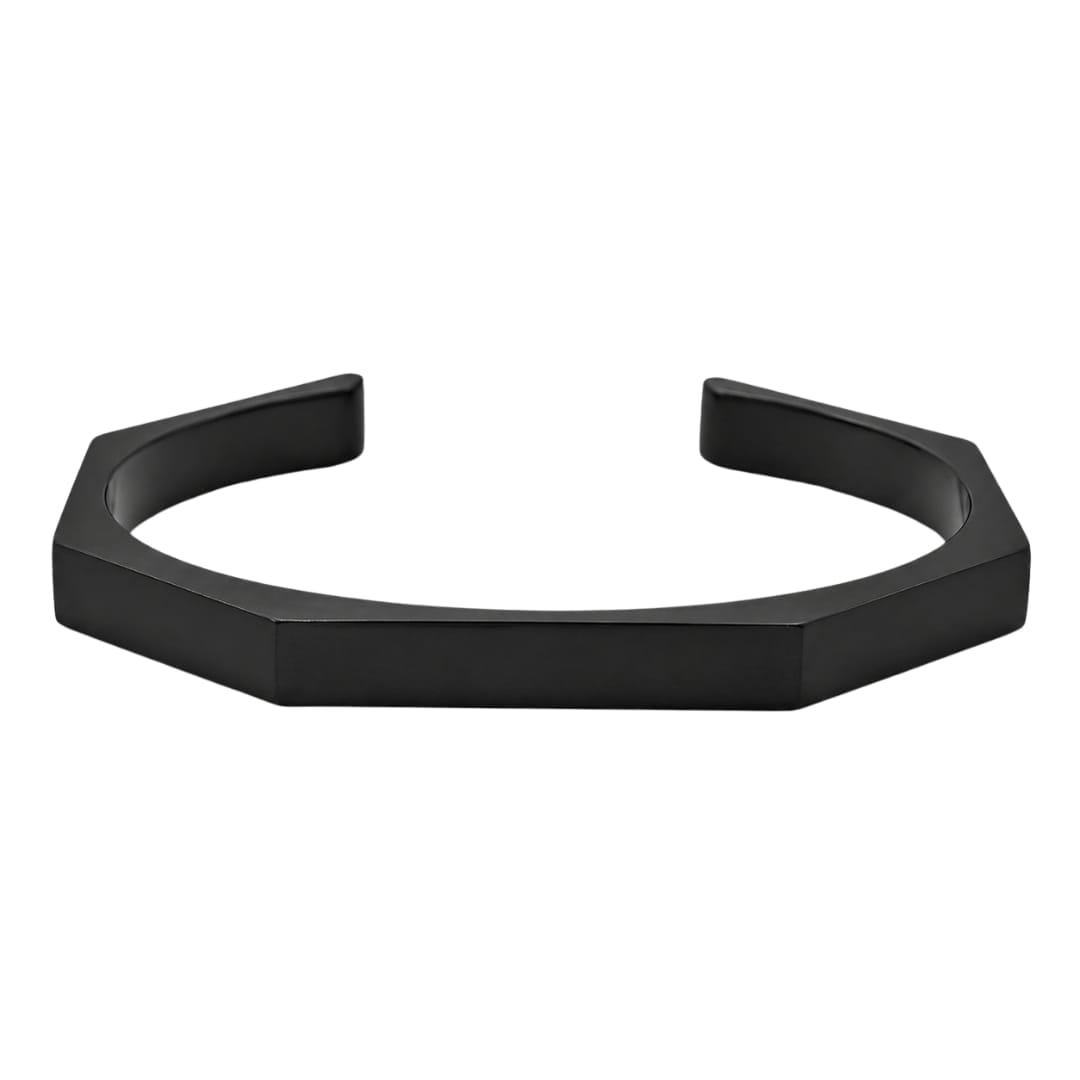 THE MEN THING Steel Bracelets ENGRAVED - ONYX HEX CUFF - Pure Stainless Steel Open Bangle Bracelet for Men & Boys