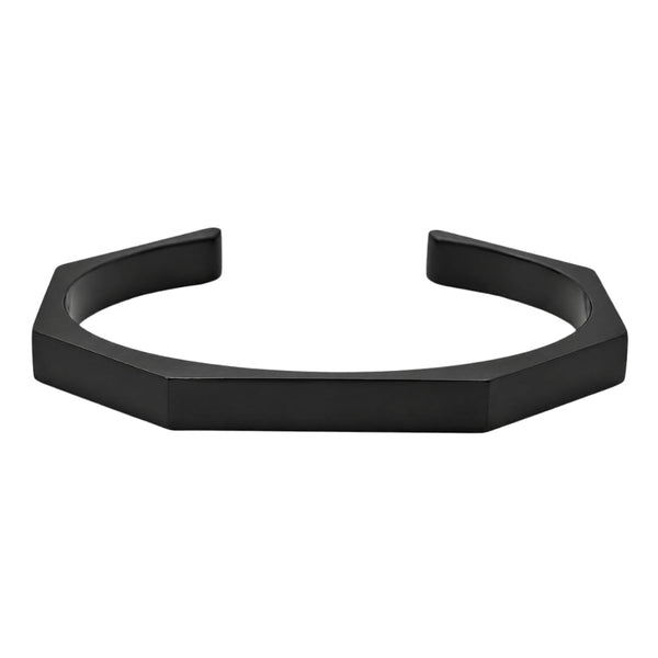ENGRAVED - ONYX HEX CUFF - Pure Stainless Steel Open Bangle Bracelet for Men & Boys
