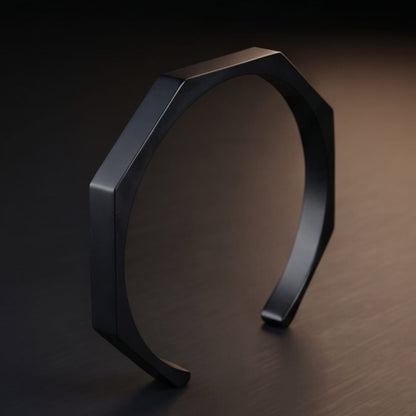 THE MEN THING Steel Bracelets ENGRAVED - ONYX HEX CUFF - Pure Stainless Steel Open Bangle Bracelet for Men & Boys