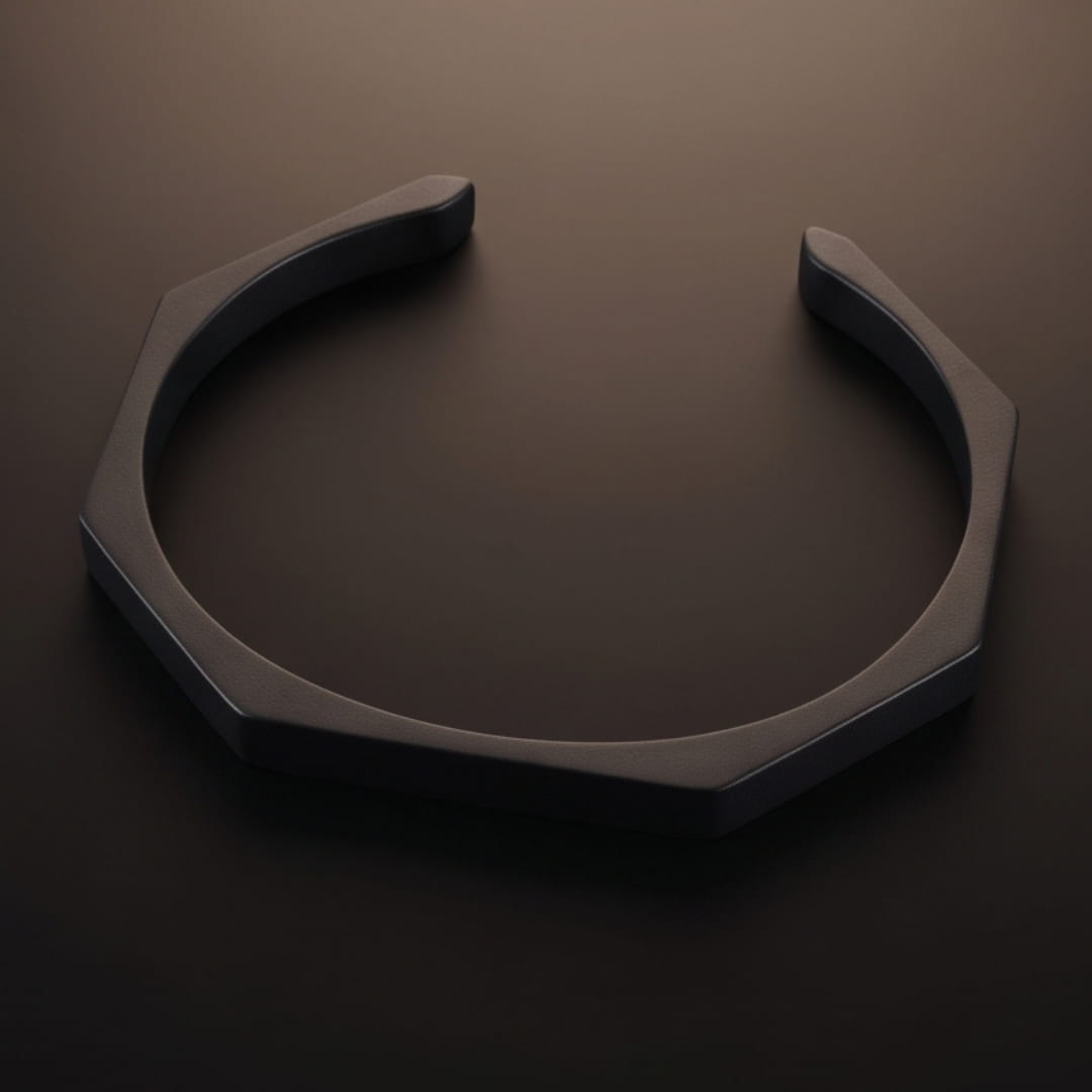 THE MEN THING Steel Bracelets ENGRAVED - ONYX HEX CUFF - Pure Stainless Steel Open Bangle Bracelet for Men & Boys